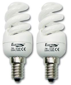 2 lampen mini-helitron 7W E14 (40W)