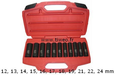 Box 11 sockets, long impact wrench square 1/2