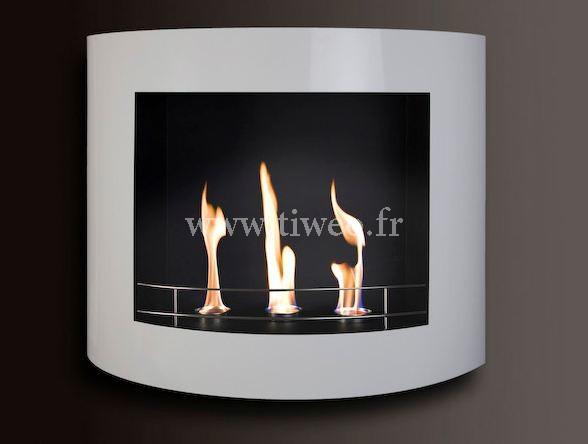 Fireplace ethanol wall-mounted white lacquered