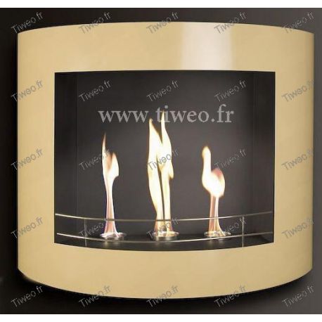 Ethanol wall-mounted beige lacquered fireplace