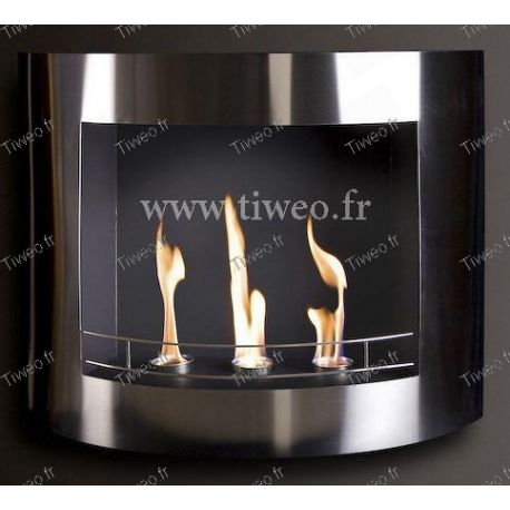 Polished stainless steel wall-mounted ethanol fireplace