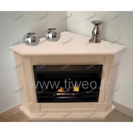Corner ethanol fireplace in cream color