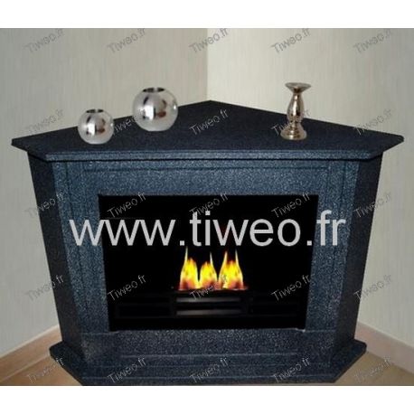 Dark granite corner ethanol fireplace