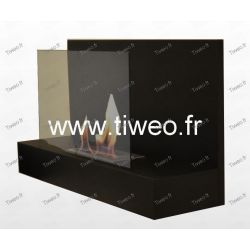 Black wall-mounted ethanol fireplace with protective glass
