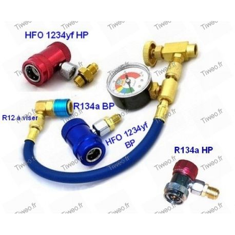 Air conditioning connection for HFO gas 1234yf, R134a and R12