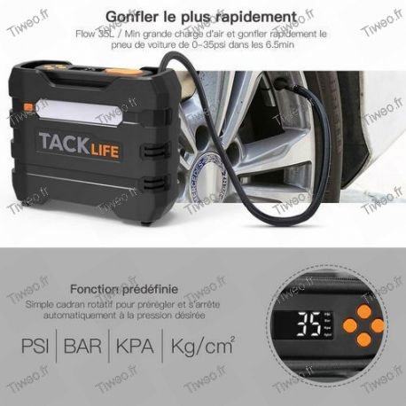 Compresseur de voiture 12V 10 bars max, compresseur Tacklife ACP1B