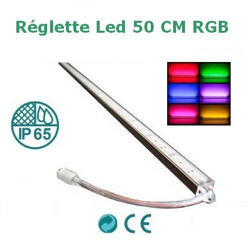 Réglette LED couleurs 50cm RGB avec télécommande et transformateur