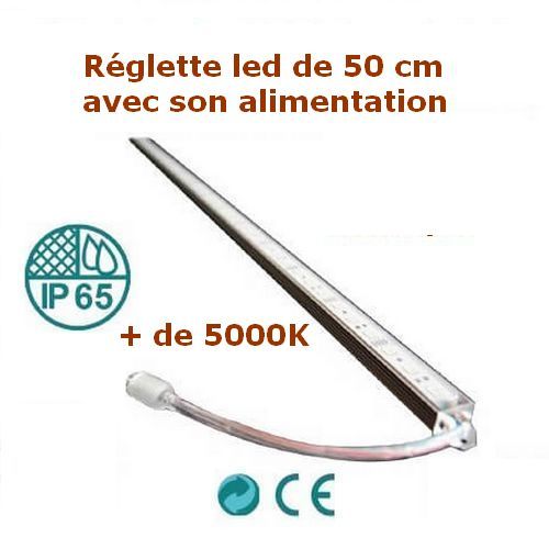 Réglette LED 50 cm blanc froid alimentation 12V fournie