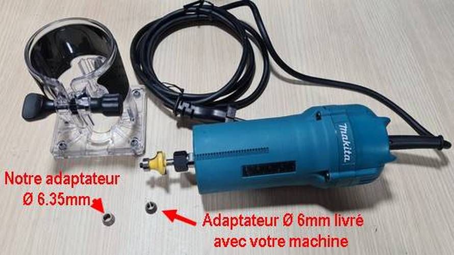 Adaptateur 6.35mm pour affleureuse défonceuse Makita