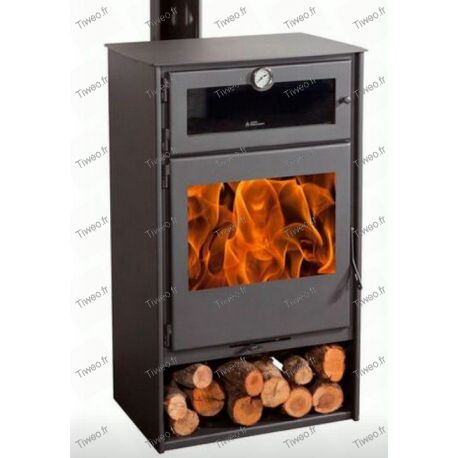 Estufa de leña de 8Kw con horno, termómetro, registro de gama EcoDesign 2022