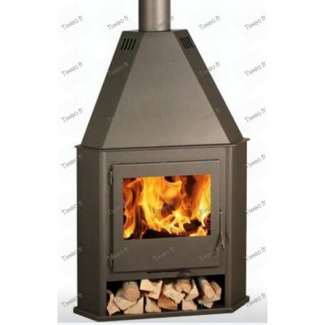 Corner wood stove with log rack EcoDesign 2022