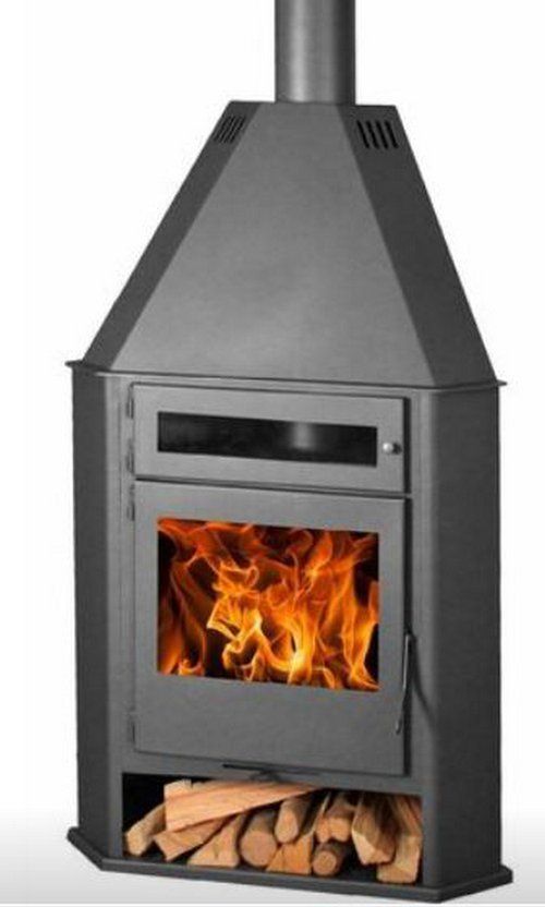 Corner fireplace A+ with oven and log rack EcoDesign 2022