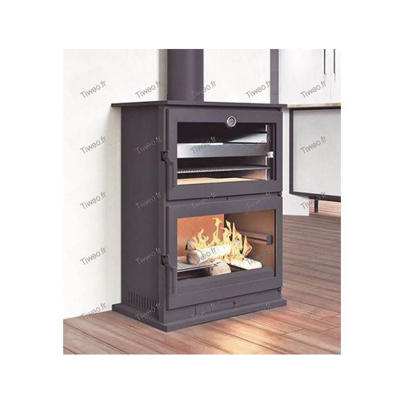 Stufa a legna scambiatore di calore NovaStove Cube 8kW 3 lati vetrati con  supporto