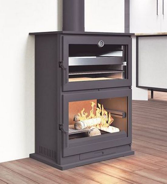 Stufa a legna scambiatore di calore NovaStove Cube 8kW 3 lati vetrati con  supporto