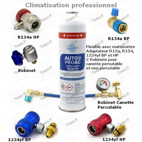 Kit recharge climatisation R134, R1334yf et R12 Professionne