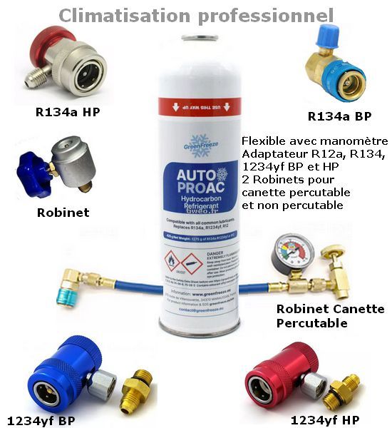 Kit de carregamento de ar condicionado R134, R1334yf e R12 Professional