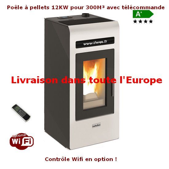 Estufa de pellets 12KW para 300M³ con mando a distancia