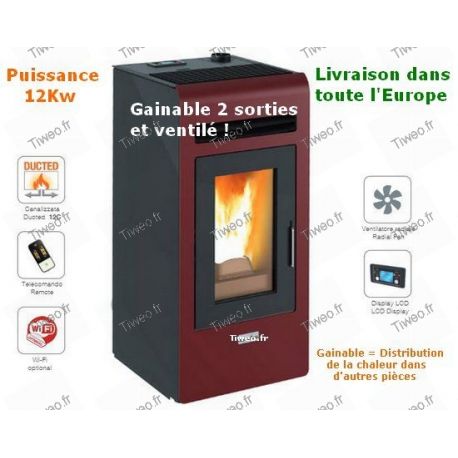 Poêle à pellets 12KW gainable 2 sorties avec télécommande