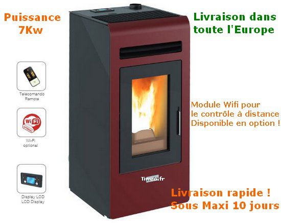 7KW pelletskamin med fjärrkontroll och wifi som tillval