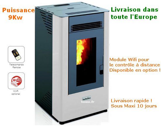 Poêle à granulés de 9 KW avec télécommande et wifi en option